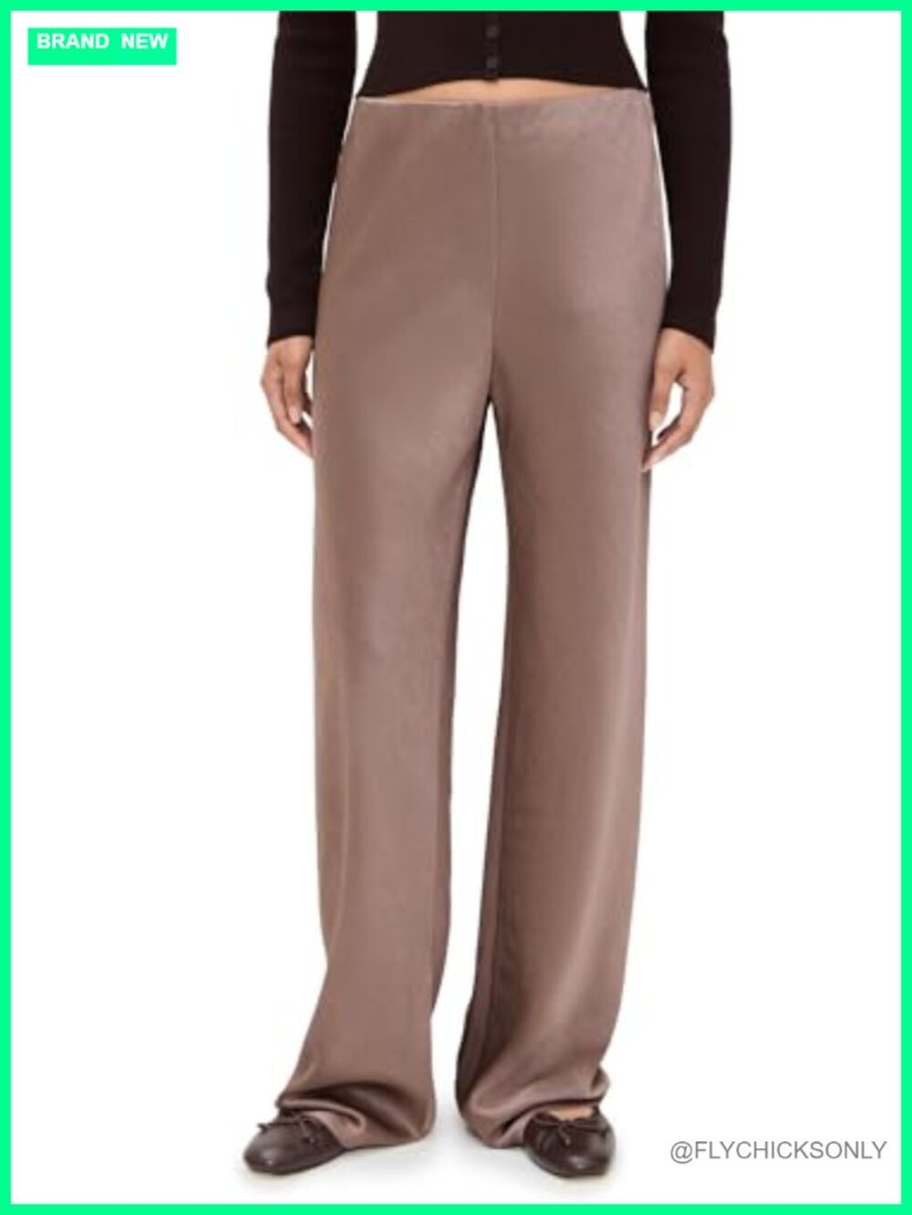 High Waist Fluid Satin Bias Cut Wide Leg Pull On Pants Relaxed Fit Fall